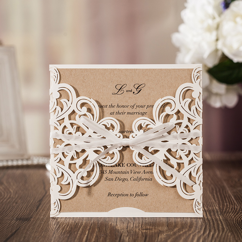 New Arrival Vertical Laser Cut Flower With Bowknot Wedding Invitations New Arrival Vertical Laser Cut Flower With Bowknot Wedding Invitations